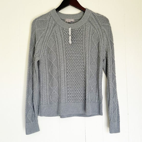 NWT J. CREW Cotton Cable Knit Crewneck Sweater Heather Boulder Gray XSmall - Picture 3 of 9